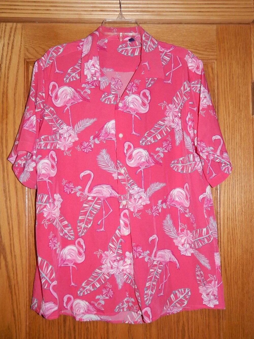Men's Size XL Tropical Bright Pink Flamingo Design In Italy Hawaiian Shirt